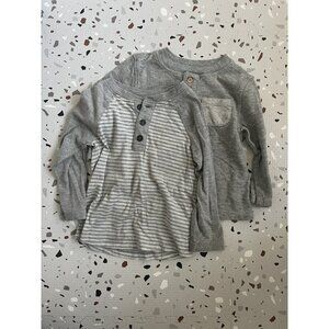 Pair Of Grey Henley Long Sleeve Tops